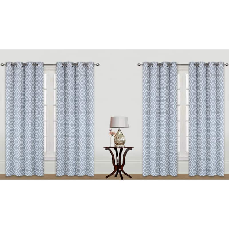 Carson Printed Blackout Window Curtain Panel 2-Pack or 4-Pack - 4-Pack - 4 Panel - Silver