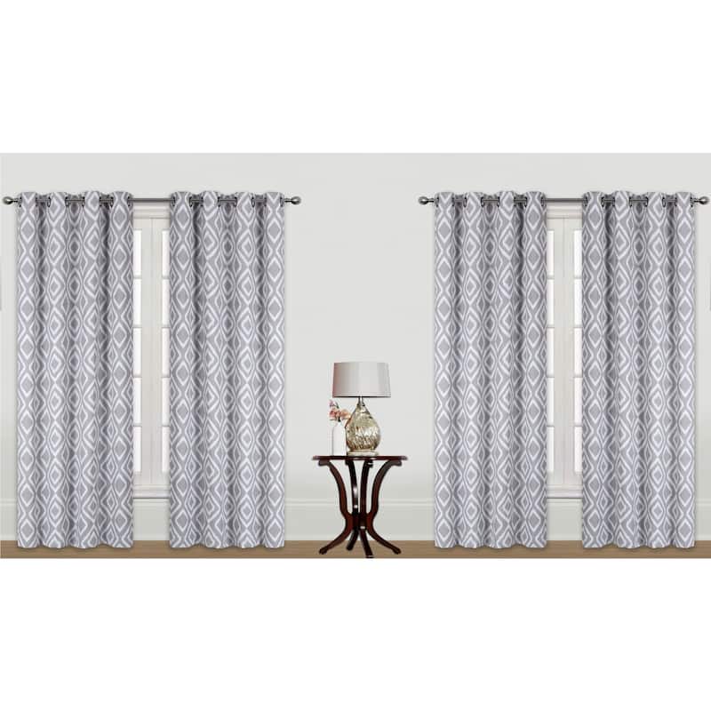 Carson Printed Blackout Window Curtain Panel 2-Pack or 4-Pack - 4-Pack - 4 Panel - Grey