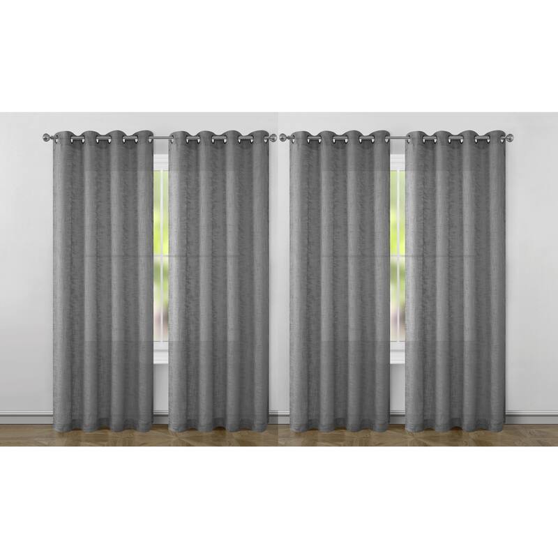 Ashley Textured Slub Yarn Window Curtain Panel 2-Pack or 4-Pack - 4-Pack - 4 Panel - Grey