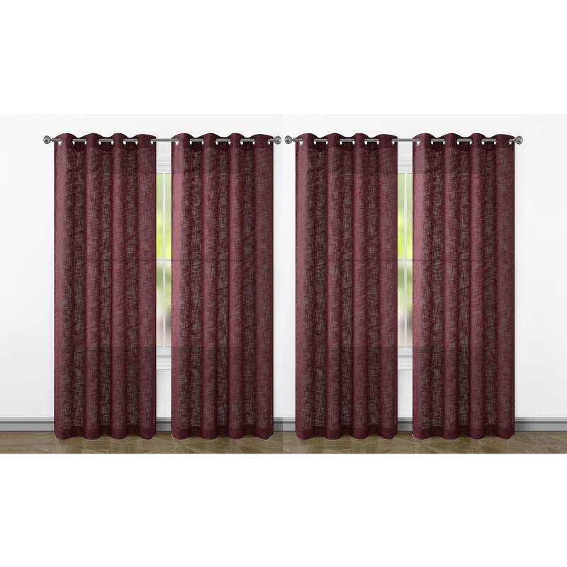 Ashley Textured Slub Yarn Window Curtain Panel 2-Pack or 4-Pack - 4-Pack - 4 Panel - Burgundy