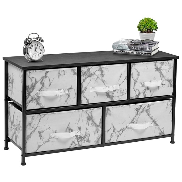 5 Drawer Storage Chest (Black Frame, White Marble)