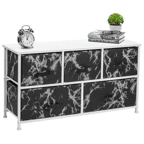 Porch & Den Andrea Black Marble Fabric/ White Wood 5-drawer Dresser