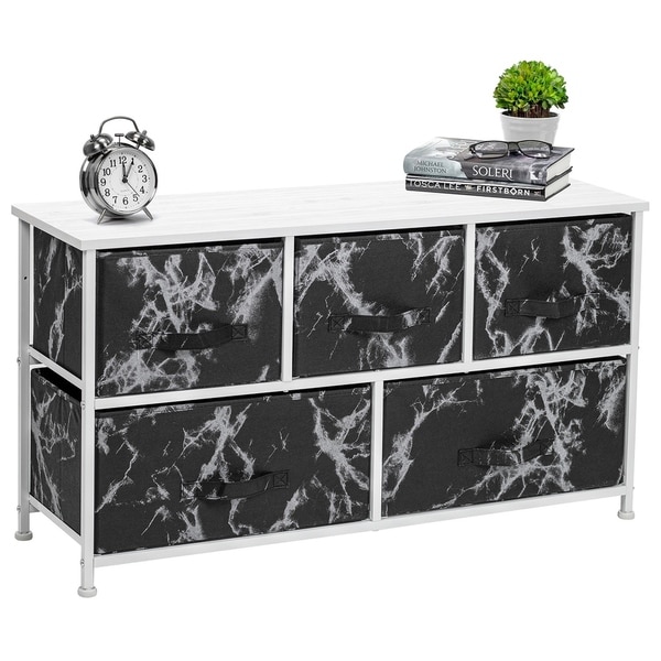 5 Drawer Storage Chest (White Frame, Black Marble)