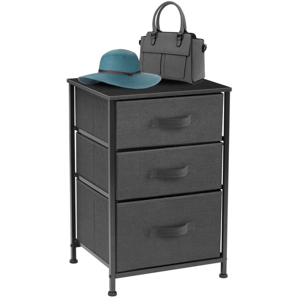 4 - Tier End Table Storage Unit Dresser with Metal Frame Wooden Tabletop for Dorm Room Closet Nursery - Black