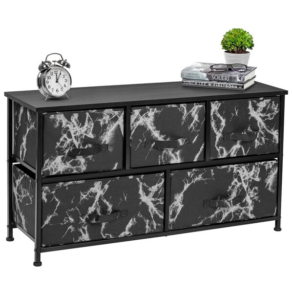 5 Drawer Storage Chest (Black Frame, Black Marble)
