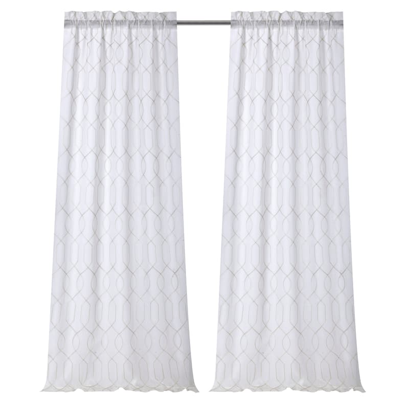 Trellis Embroidered Sheer Window Curtain Panel 2-pack or 4-Pack