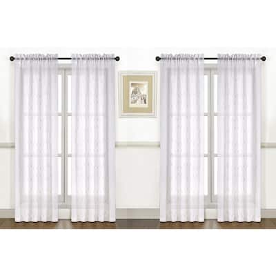 Trellis Embroidered Sheer Window Curtain Panel 2-pack or 4-Pack