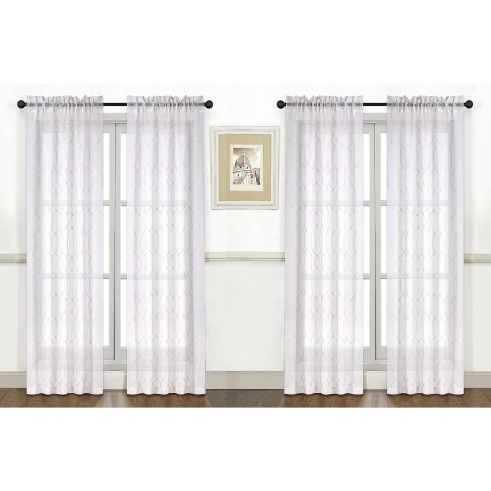 Trellis Embroidered Sheer Window Curtain Panel 2-pack or 4-Pack