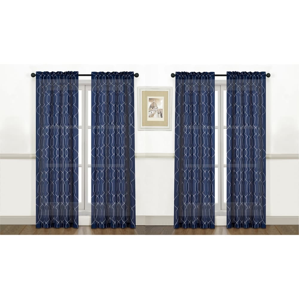 Trellis Embroidered Sheer Window Curtain Panel 2-pack or 4-Pack