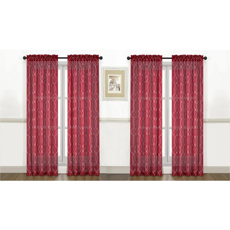 Trellis Embroidered Sheer Window Curtain Panel 2-pack or 4-Pack