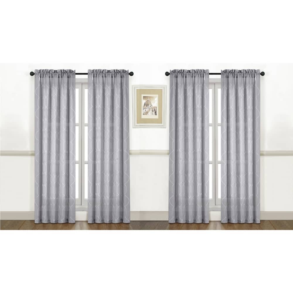 Trellis Embroidered Sheer Window Curtain Panel 2-pack or 4-Pack