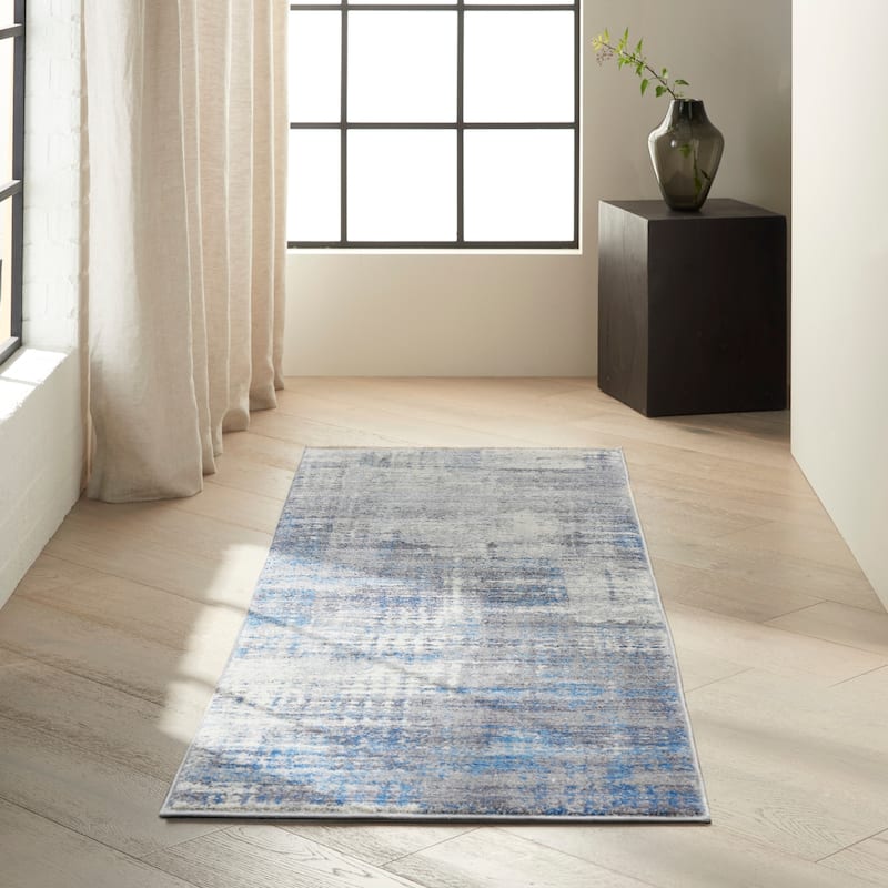 Calvin Klein Torrent Modern Abstract Area Rug - 2'2" x 7'3" - Ivory/Grey/Blue - Rectangle