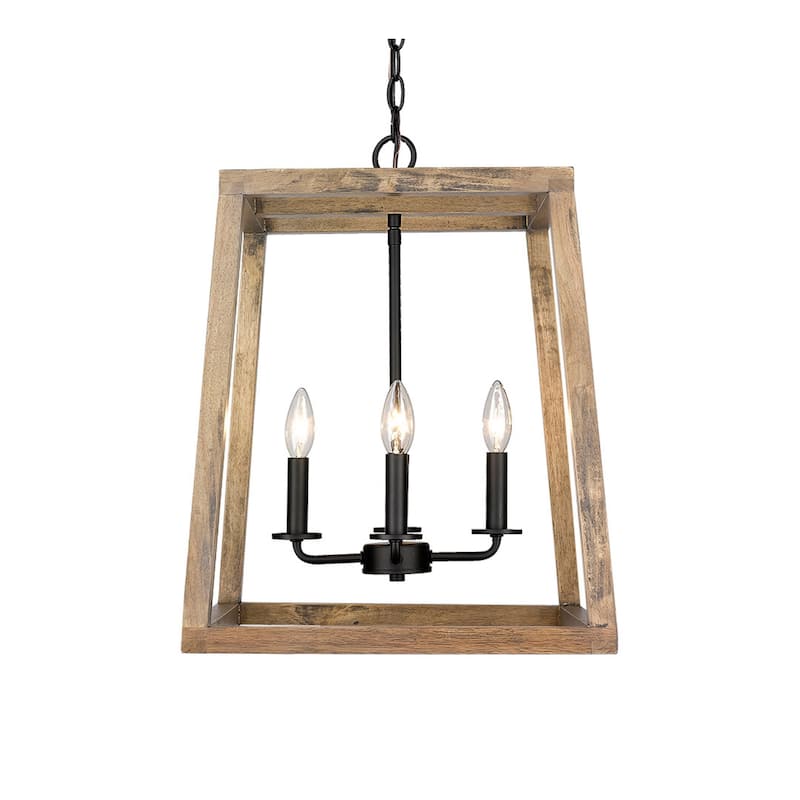 Rustic Large Geometric Wooden and Black Lantern