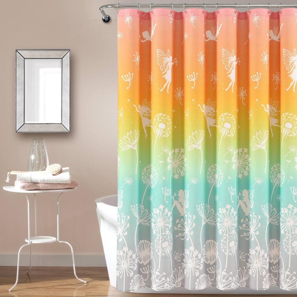 Lush Decor Dandelion Fairy Ombre Pastel Rainbow Shower Curtain