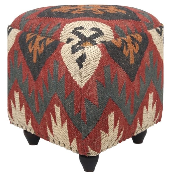 slide 2 of 2, Handmade Indo Wool and Jute Kilim Pouf (India) - 18" x 18" x 17"