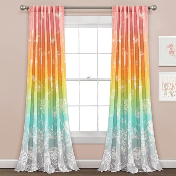 slide 1 of 7, Make A Wish by Lush Decor Dandelion Fairy Ombre Pastel Rainbow Window Curtain Panel Pair - 84" x 52" Stripe - Pastel Rainbow - Indoor - Light-filtering - No - 84" x 52" - Noise Reducing/Energy Efficient - Casual/Modern & Contemporary - Polyester - All Seasons - 2 Panel - 84 Inches - Rod Pocket - Machine Wash