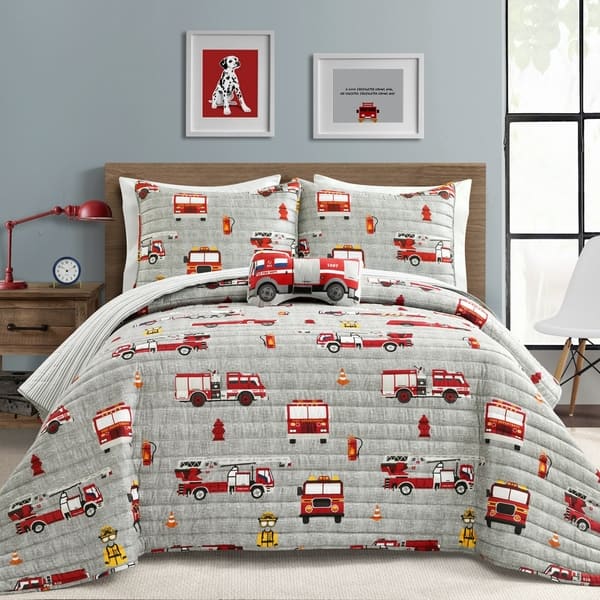 slide 2 of 18, Lush Decor Fire Truck Reversible Print Piece Quilt Set