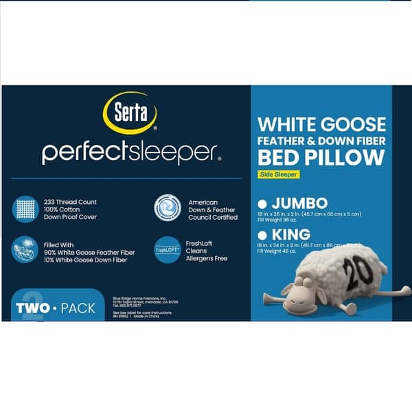 Serta White Down Fiber Side Sleeper Pillow - King