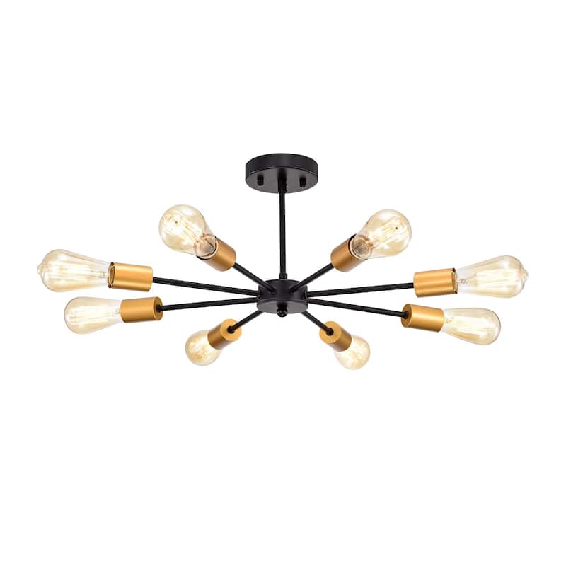 Bianna Sputnik Matte Black+Gold 8-Light Semi-Flush Mount Light