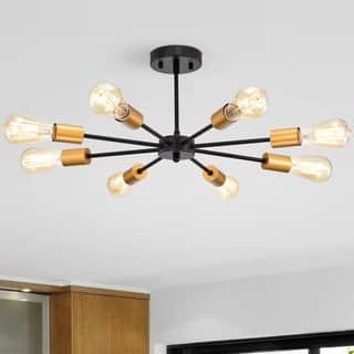 Bianna Sputnik Matte Black+Gold 8-Light Semi-Flush Mount Light