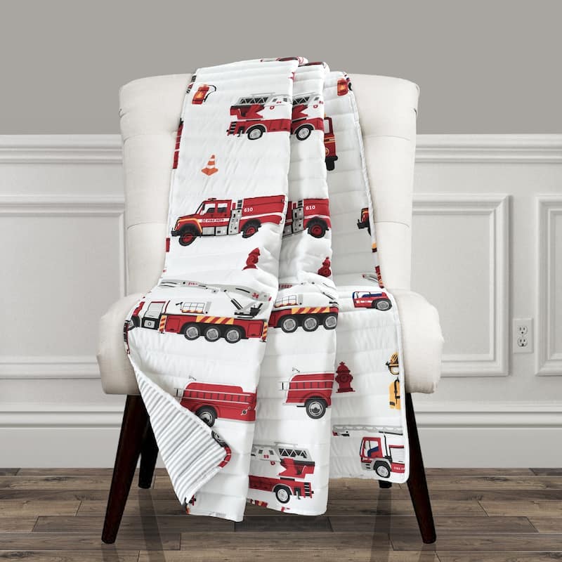 Lush Decor Fire Truck Reversible Print Throw Blanket