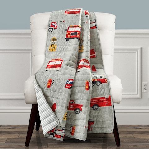 Make A Wish by Lush Decor Fire Truck Reversible Print Throw Blanket