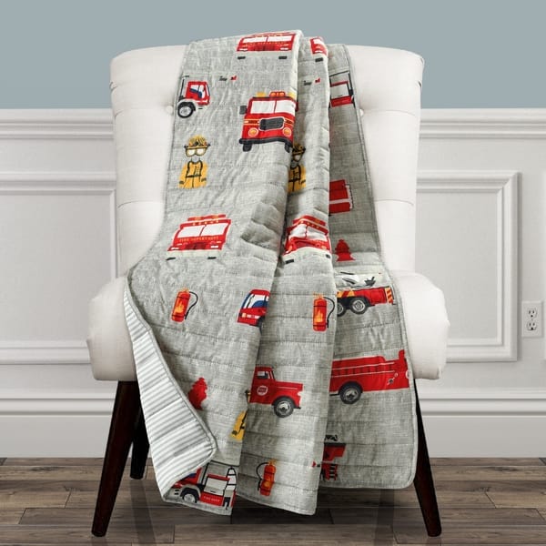 slide 2 of 8, Lush Decor Fire Truck Reversible Print Throw Blanket Red & Gray