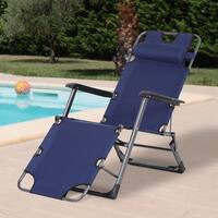 Outsunny Metal Frame Outdoor Pool Sun Lounger Curved Reclining Chair 120°/180° with Head Pillow, Navy