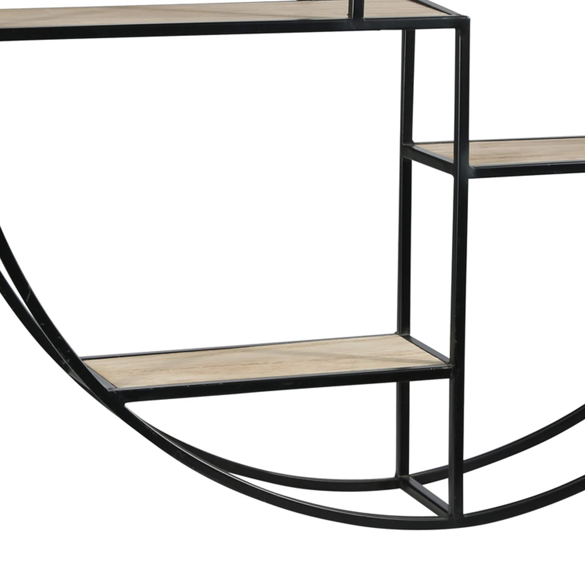 Brown & Black Round Four-Tiered Wood Shelf