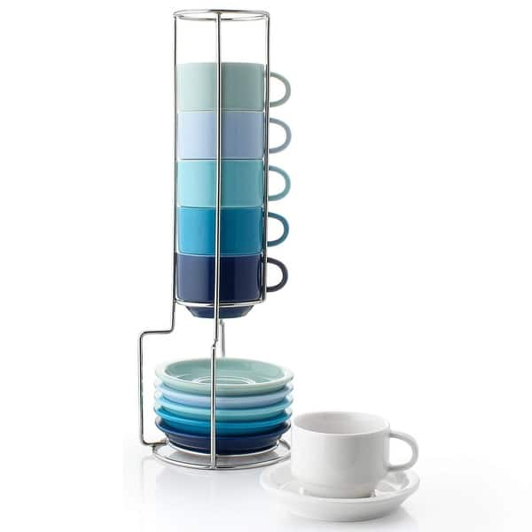 Shop Porcelain Stackable Espresso Cups With Saucers And Metal