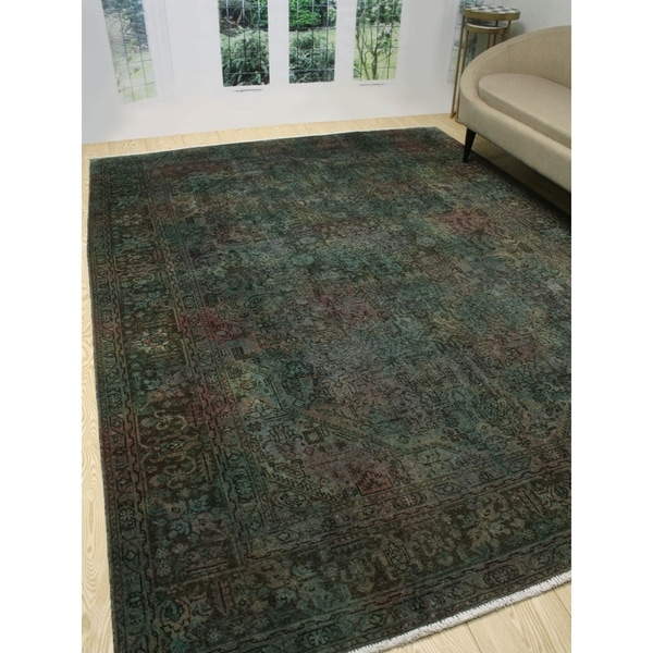 Noori Rug Vintage Distressed Overdyed Osakwe Blue/Green Rug - 8'1" x 11'1". Opens flyout.