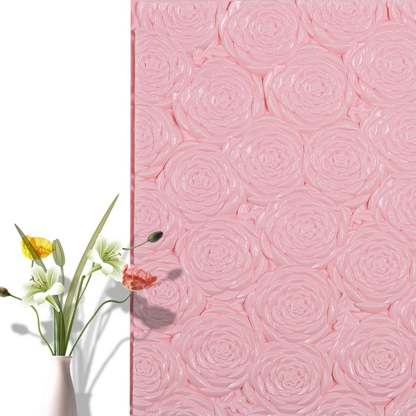 3D Rose Flower Peel and Stick Wallpaper,28"x28"/pc (Pink_50pc) - 50pc