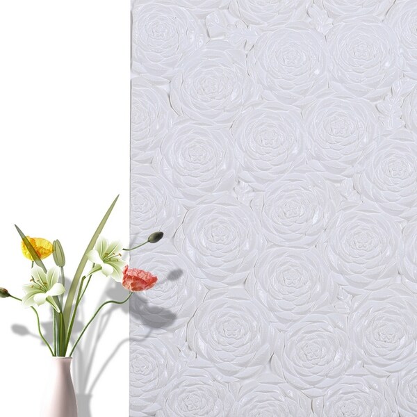 3D Rose Flower Peel and Stick Wallpaper,28"x28"/pc (White_50pc) - 50pc