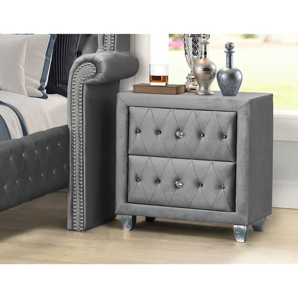 Best Master Furniture Velvet Crushed 2 Drawer Nightstand Bed Bath