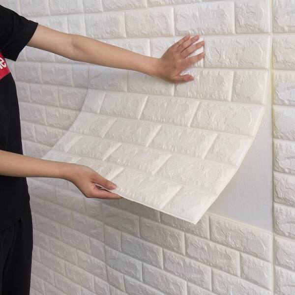 Shop 3d White Brick Pattern Sticker Dor Wall Decor 24 X24 Pc