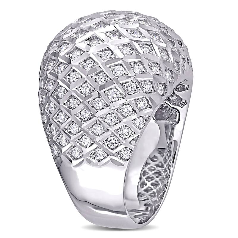 Miadora 18k White Gold 1 1/2ct TDW Diamond Cluster Dome Mesh Cocktail Ring
