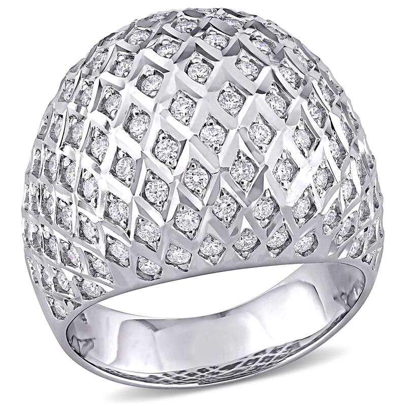 Miadora 18k White Gold 1 1/2ct TDW Diamond Cluster Dome Mesh Cocktail Ring