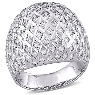 Miadora 18k White Gold 1 1/2ct TDW Diamond Cluster Dome Mesh Cocktail Ring