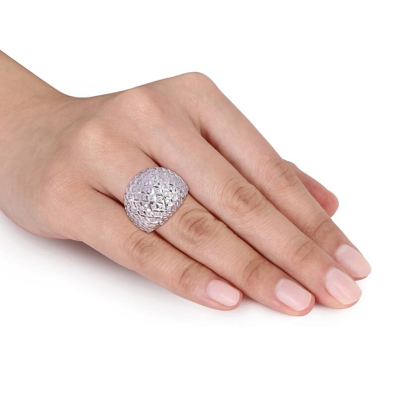 Miadora 18k White Gold 1 1/2ct TDW Diamond Cluster Dome Mesh Cocktail Ring