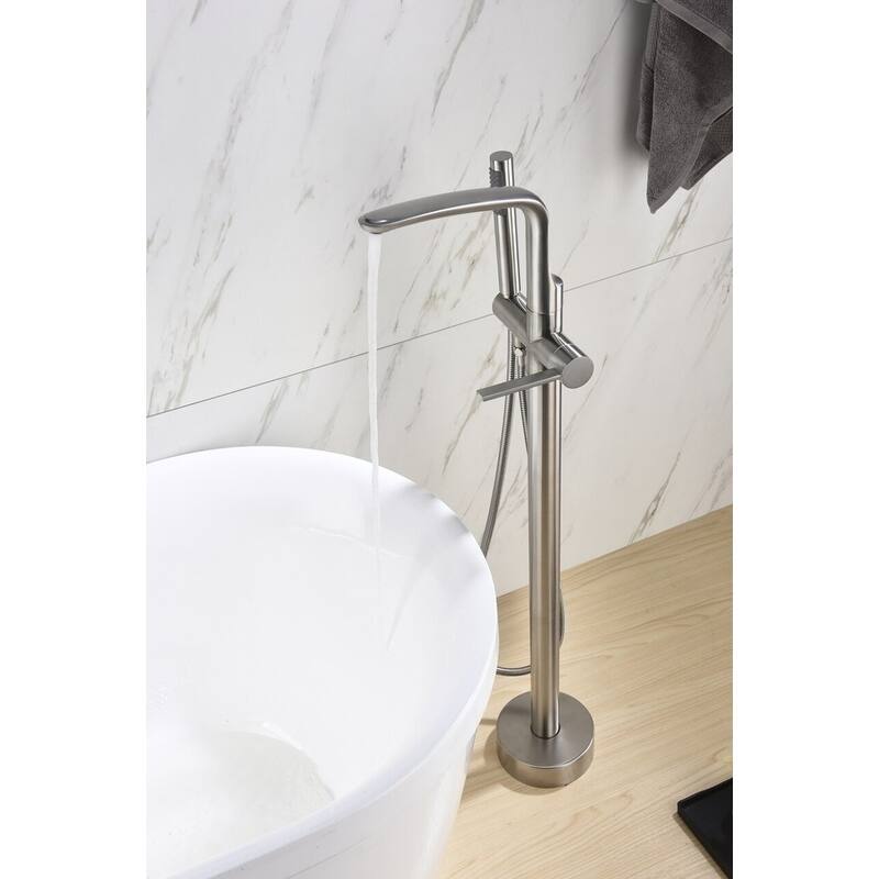 8024 Single Handle Floor Mounted Freestanding Tub Filler with Hand shower - Brushed Nickel