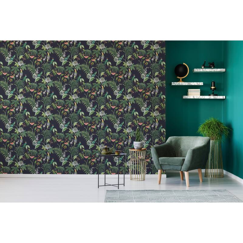 Adilah Dark Tropical Floral Wallpaper