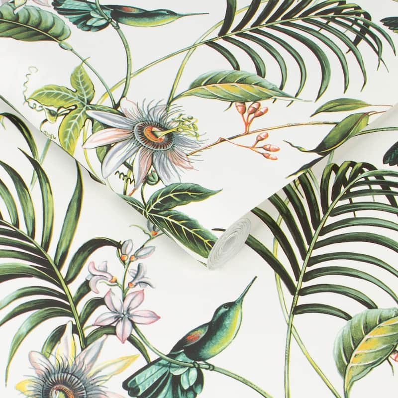 Adilah White Tropical Floral Wallpaper - 20.5 X 396