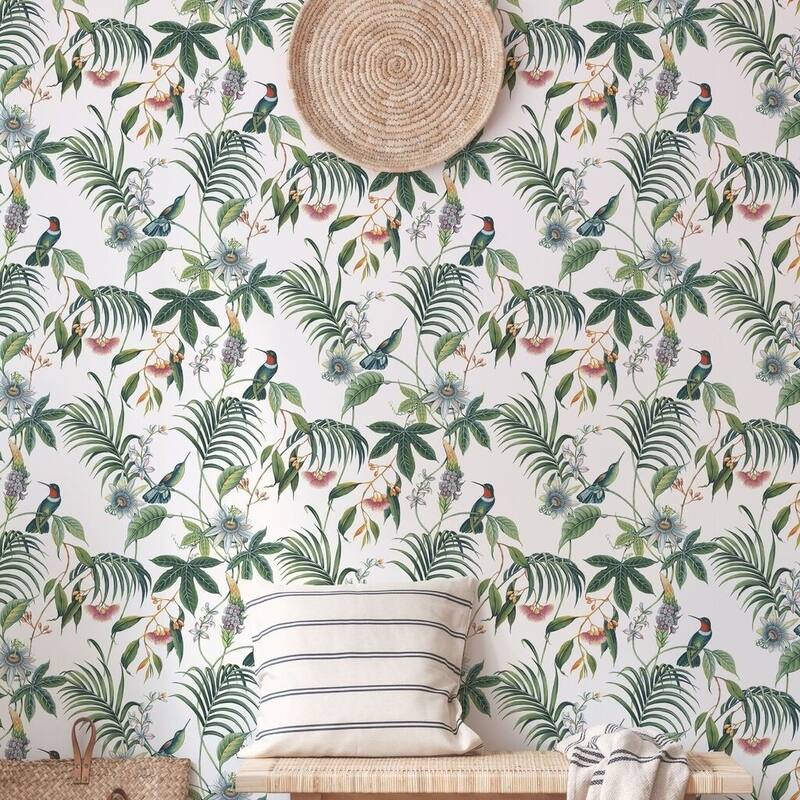Adilah White Tropical Floral Wallpaper - 20.5 X 396