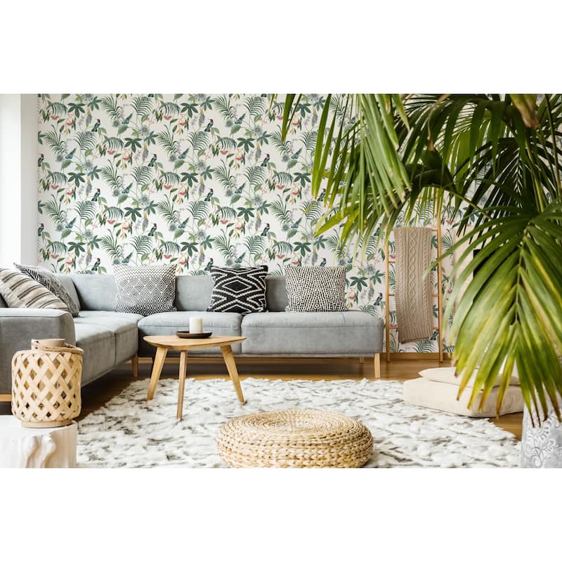 Adilah White Tropical Floral Wallpaper - 20.5 X 396