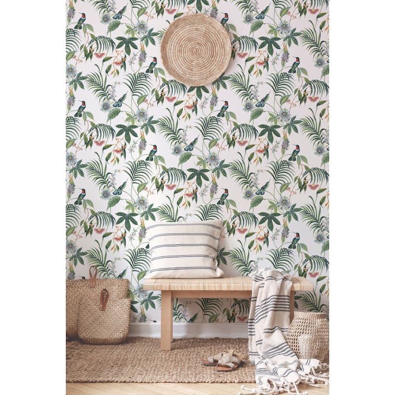 Adilah White Tropical Floral Wallpaper - 20.5 X 396