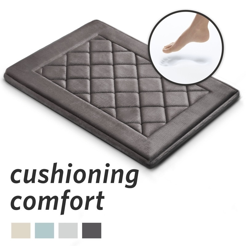 Bounce Comfort Plush Chenille Light Gray 17 in. x 24 in. Memory Foam 2-Piece Bath Mat Set