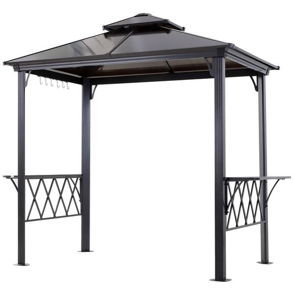 Shop Black Friday Deals On Outsunny 8 3 Ft Outdoor Patio Double Tier Bbq Canopy Gazebo With 2 Separate Shelves For Serving 6 Hooks For Utensils Overstock 30827693