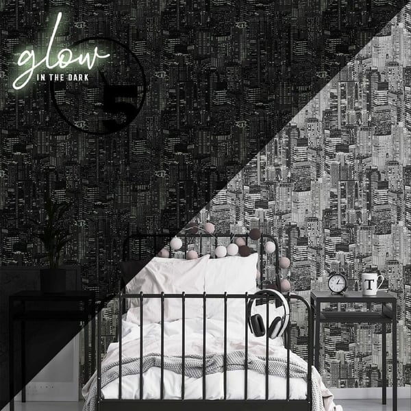 shop luminocity black and white glow in the dark wallpaper overstock 30827740 graham brown