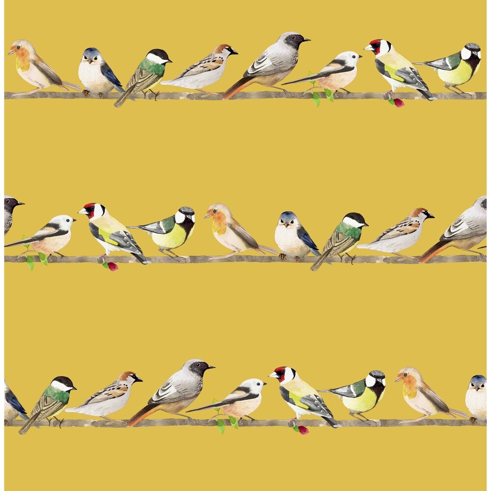 Graham and Brown Tweeting Ochre Watercolor Birds Wallpaper (Yellow (ocher))