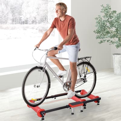 Soozier Adjustable Indoor Fitness Cycling Parabolic Roller Bike Trainer - Red